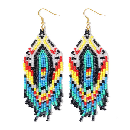 Cross-Border European and American Colorful Seed Bead Earrings, Niche Ethnic Style Handmade Earrings, Woven Long Tassel Trendy Personality Style