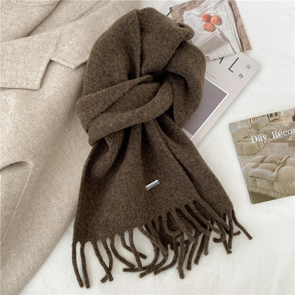 Winter Retro High-end All-match Solid Color Scarf Student Women's Thickened Warm Long Cyber Celebrity Scarf Fashion Tassel