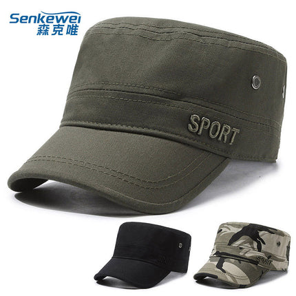 Hat Men's Spring and Summer Outdoor Summer Breathable Caps for Middle-aged and Elderly Sunshade Sunscreen Flat Top Cotton Outdoor Sports