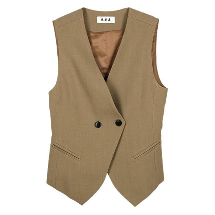 Women's Vest Jacket 2025 Spring and Autumn New Versatile Waist-Cinching Slimming Stylish Sleeveless Outerwear with Diagonal Pockets for Layering