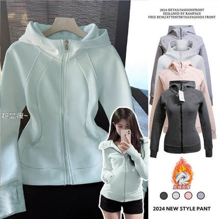 Women's Slim-Fit Fleece Hoodie Sports Fitness Cardigan Slimming Jacket Dopamine Korean Style Top Zipper Versatile Trendy