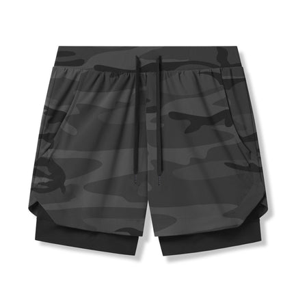 Crazy Muscle Men's Sports Casual Shorts Double Layer Fake Two-Piece Marathon Basketball Fitness Sweat-Wicking Quick-Dry Shorts