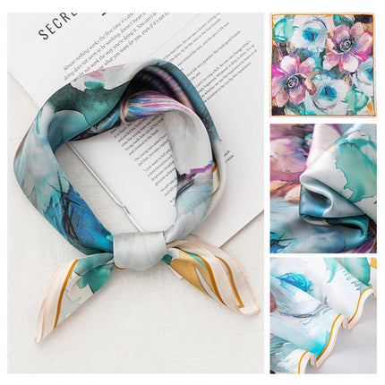 Mulberry Silk Small Square Scarf, Silk Scarf for Women, Autum Green Small Scarf, Korean Style Decoration, Versatile High-End Gift Giving