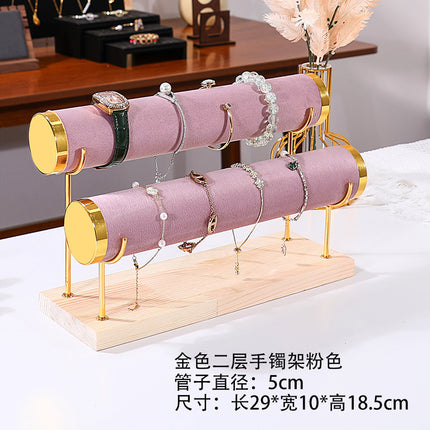 Jewelry Display Stand Golden Solid Wood Three-Layer Watch Bracelet Bracelet Rack Counter Jewelry Props Storage
