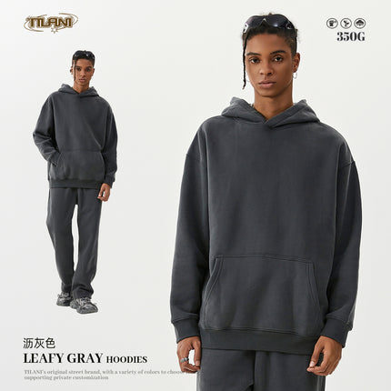 Tilani Men's Clothing 2026 Spring and Autumn Solid Color Basic Sports Suit American Style Trendy Brand Fleece-Lined Thickened Sweatshirt and Sweatpants