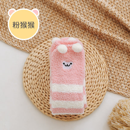 Coral fleece winter thickened socks women's Christmas socks cute cartoon home socks floor over-the-knee long women's socks ins