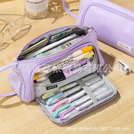 Triangular Large-Capacity Pencil Case and Stationery Box, Thickened Partitioned Storage Student Stationery Bag for Primary, Middle, and High School Students Wholesale