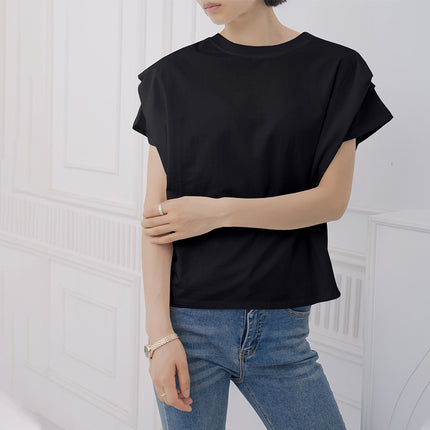 Japanese and Korean Summer New Striped T-Shirt Women's Round Neck Bat Sleeve Loose Slimming Pure Cotton Short-Sleeve Top Cross-Border in Stock
