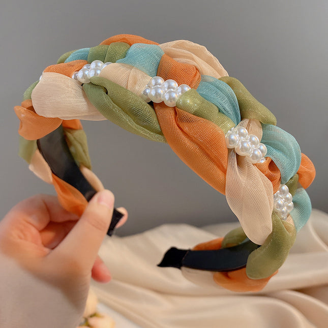 Internet Red Square Explosions Contrast Braid Head Band Wide Edge Non-Slip High-Level Hair Band 2023 New Style Hair Card for Women