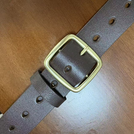 Men's Leather Belt with Pin Buckle, Natural Color, 100% Genuine Leather, First-Grade Cowhide, Without Buckle Head