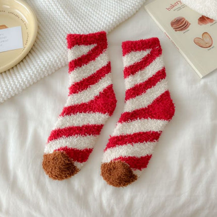 Autumn and winter thick socks children's Japanese striped pattern cute women's socks half velvet floor socks warm sleep socks wholesale
