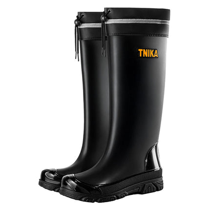 Casual High-Top Men's Rain Boots, Luya All-Purpose Wading Shoes, Reflective Beam Mouth, Extra High Rubber Shoes, Non-Slip Black Rain Boots