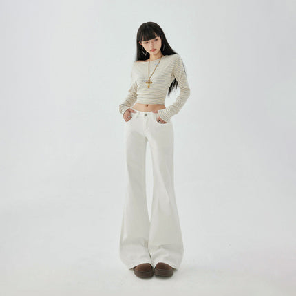 Yc&2-Color American Retro Low-Waist Sexy Flared Pants for Autumn and Winter Micro-Elastic Versatile Slimming Look Jeans for Women