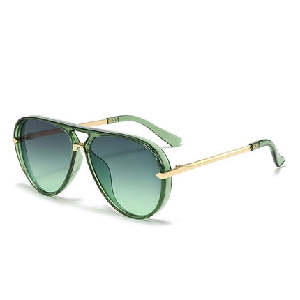 European and American Fashion Double Bridge Sunglasses Aviator Style Versatile Glasses Large Frame Retro Fluorescent Green Sunglasses for Men