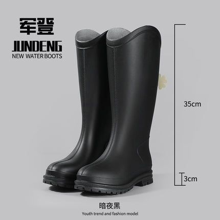 Women's High-Top Rain Boots, Outdoor Fashionable Versatile Waterproof Shoes, Kitchen Work Non-Slip Overshoes, Fleece-Lined Water Boots for Women