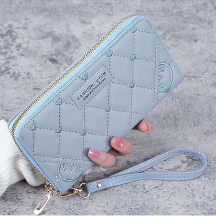 New Women's Wallet Long Single Zipper Solid Color Embroidered Hand Bag Large Capacity Coin Purse Multifunctional Mobile Phone Bag