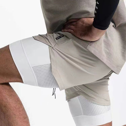Summer New Muscle Fitness Brothers Sports Anti-embarrassment Double-layer Shorts Men's Casual Sports Pants Men