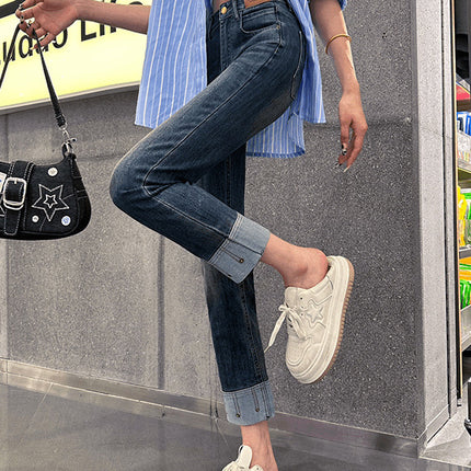 Black High Waist Straight Jeans Women's Autumn and Winter 2025 New All-match Small Nine-point All-match Pipe Pants