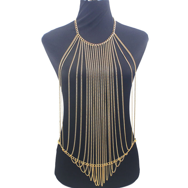 European and American Cross-border Women's Metal Aluminum Chain Halter Necklace Sexy Nightclub Performance Body Chain Top Vest Accessories