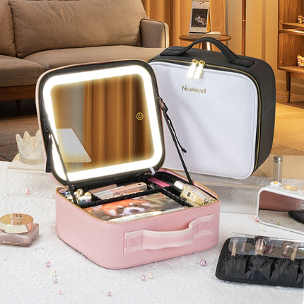 New Style Cosmetic Bag with Light and Mirror Led Light Rechargeable Portable Travel Makeup Cosmetics Cosmetics Bag Ins Style