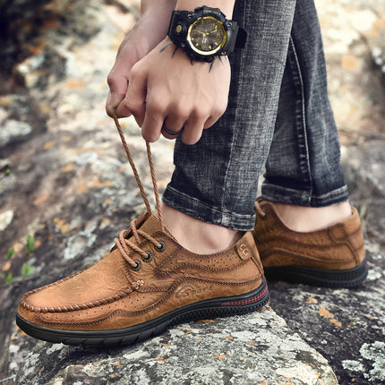 Leather Shoes Men's 2025 Spring New Genuine Leather Casual Shoes Men's Top Layer Cowhide Low-Top Lace-Up Middle-Aged and Elderly Dad Shoes