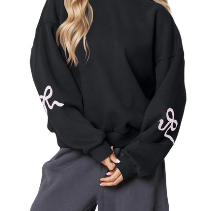 Europe and the United States cross-border pullover Wei hoodie bow autumn and winter round neck long sleeve sweater loose fleece-lined