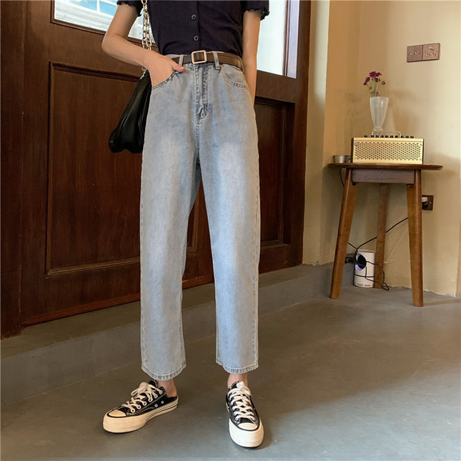 Autumn 2024 new vintage high waist slimming light color smoke tube straight pants women's small Denim pants