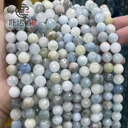 Natural aquamarine loose beads 128 cut face bracelet necklace semi-finished blue crystal material diy bracelet jewelry accessories