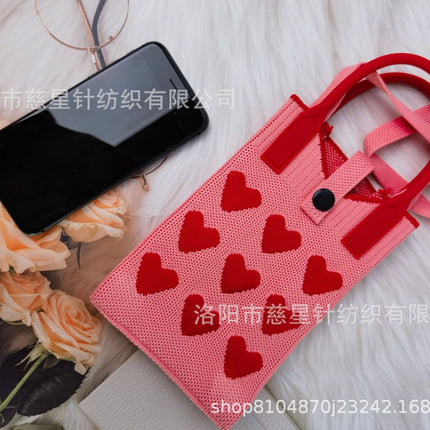 Girl's Heart-Shaped Knitted Crossbody Bag