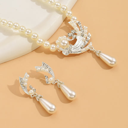 Riot Pearl Necklace Earrings Set Bridal Dress All-match Accessories Fashion Alloy Necklace Two-piece 1006