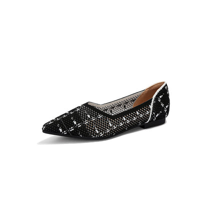 Japanese Princess Shoes Women's Pointed Shallow Mouth Flying Woven Hollow Knitted Shoes Soft Bottom Casual Flat Bottom European and American Foreign Trade Summer