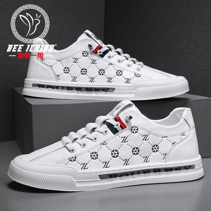 Bee and Wolf Flagship Store European Style Autumn and Winter New Men's Sneakers Casual Trendy Leather Shoes White Office Slip-On Shoes