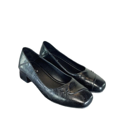 Square-toed single-layer shoes women's thick-heeled flat-bottomed professional temperament stewardess work shoes comfortable for a long time not tired feet black work shoes