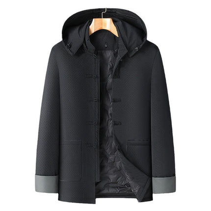New Chinese Style Tang Suit White Duck Down Jacket Men's Autumn and Winter Buckle Coat Mid-length fleece-lined Warm Winter Clothes