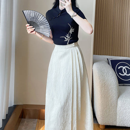 Summer New Suit Retro National Style with Horse-faced Skirt Top Two-piece New Chinese Style Dress Women's 2024 Dress