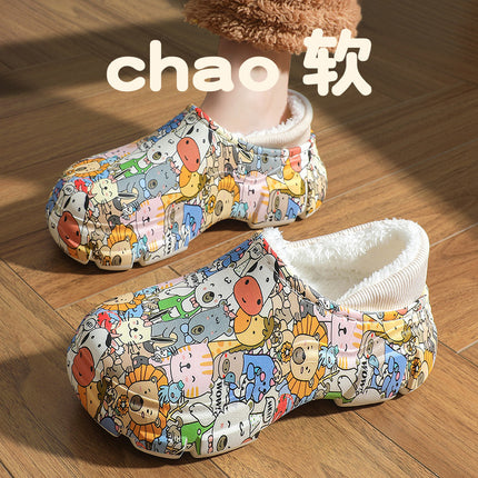 Thickened Winter Cute Cotton Slippers, New Soft-Soled Closed-Back Warm Non-Slip Maternity Postpartum Thick-Soled Surgical Cotton Shoes