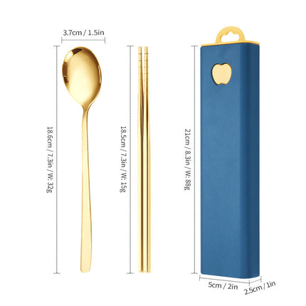 304 Stainless Steel Convenient Tableware Fork, Spoon and Chopsticks Three-Piece Set Outdoor Travel Student Storage Box Tableware Set