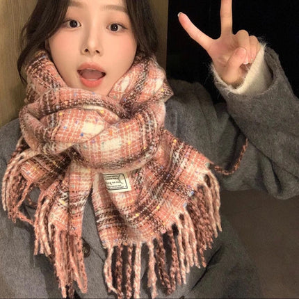 Cross-Border Imitation Cashmere Plaid Scarf for Women Autumn and Winter Thickened Warm Shawl Dual-Purpose Student Maillard Scarf Wholesale