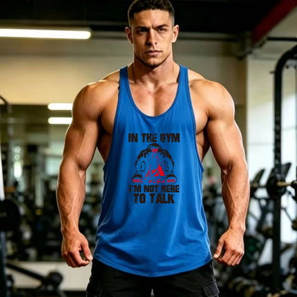 Summer Men's Vest Thin Strap Sports European and American Bodybuilding Fitness T-shirt Printed logo Waistle I-Shoulder Loose Men