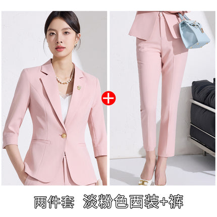 Business attire women's pants suit 2025 spring and summer workplace formal attire interview tooling seven-sleeve suit jacket ol overalls