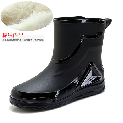 Rain Boots men's closed new waterproof shoes outdoor water boots kitchen non-slip work rubber shoes plus velvet cotton warm rain boots