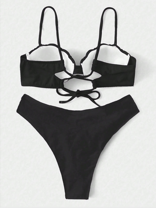 2024 new split strap swimsuit cross-border European and American Foreign trade printed bikini swimsuit sexy female bikini