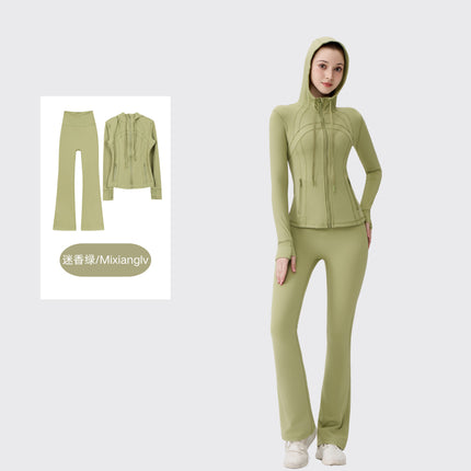 [in Stock] Ld Hooded Flared Jacket Set Top Women's Tight Elastic Fitness Sports Running Yoga Wear