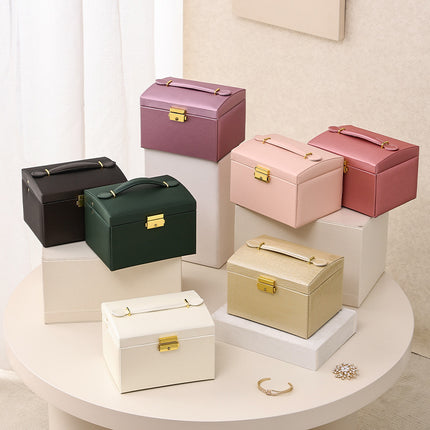 [Low Price Big Sale] Three-Layer Leather Drawer-Type Jewelry Box Multi-Functional Desktop Ring Necklace Earrings