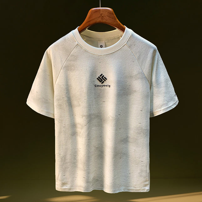 Tie-dye Printed Embroidered Short-sleeved T-shirt Men's Summer Thin Loose Half-sleeved Top Texture Towel Knitted T-shirt