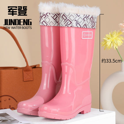 New Cross-Border Fashion Women Rain Shoes High Tube Women's Rain Boots Non-Slip Waterproof Pvc Warm Water Shoes