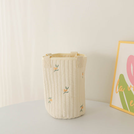 New Baby Stroller Storage Hanging Bag, Bottle and Diaper Bag, Quilted Cotton Embroidered Tote Bucket Bag, Cute Baby Storage