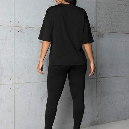 Fashion Versatile Digital Printing Casual Spring and Summer Short Sleeve Casual Loose Lightweight Breathable Leggings Set
