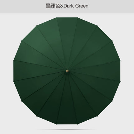 Solid color fresh 16-bone long handle umbrella double large rain-resistant straight rod umbrella High-looking ring handle long handle umbrella