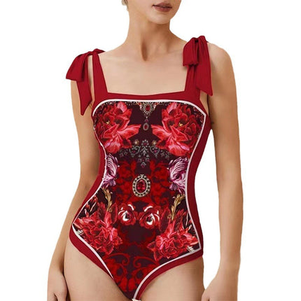2024 European and American Foreign trade new conservative sunscreen swimsuit women's Amazon AliExpress vintage printed gauze skirt bikini